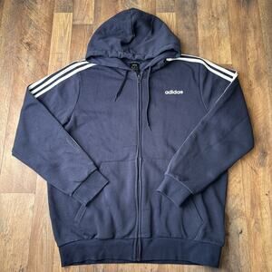 Adidas Essentials 3-Stripes Fleece Hoodie Men's‎ XL Blue Full Zip Athletic 6052